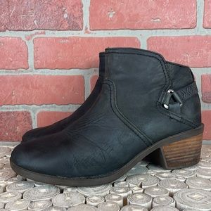 Teva Foxy Black Leather Waterproof Wooden Stacked Heel Ankle Boots 9